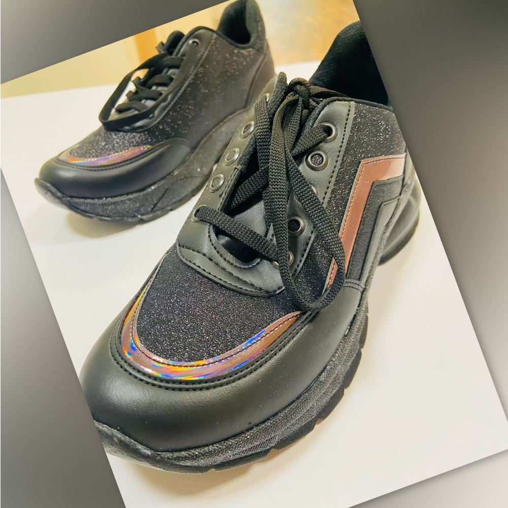Stylish Black Sneakers with Rainbow Accents